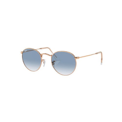 RAY-BAN ROUND METAL SUNGLASSES ROSE GOLD w/ CLEAR GRAD BLUE