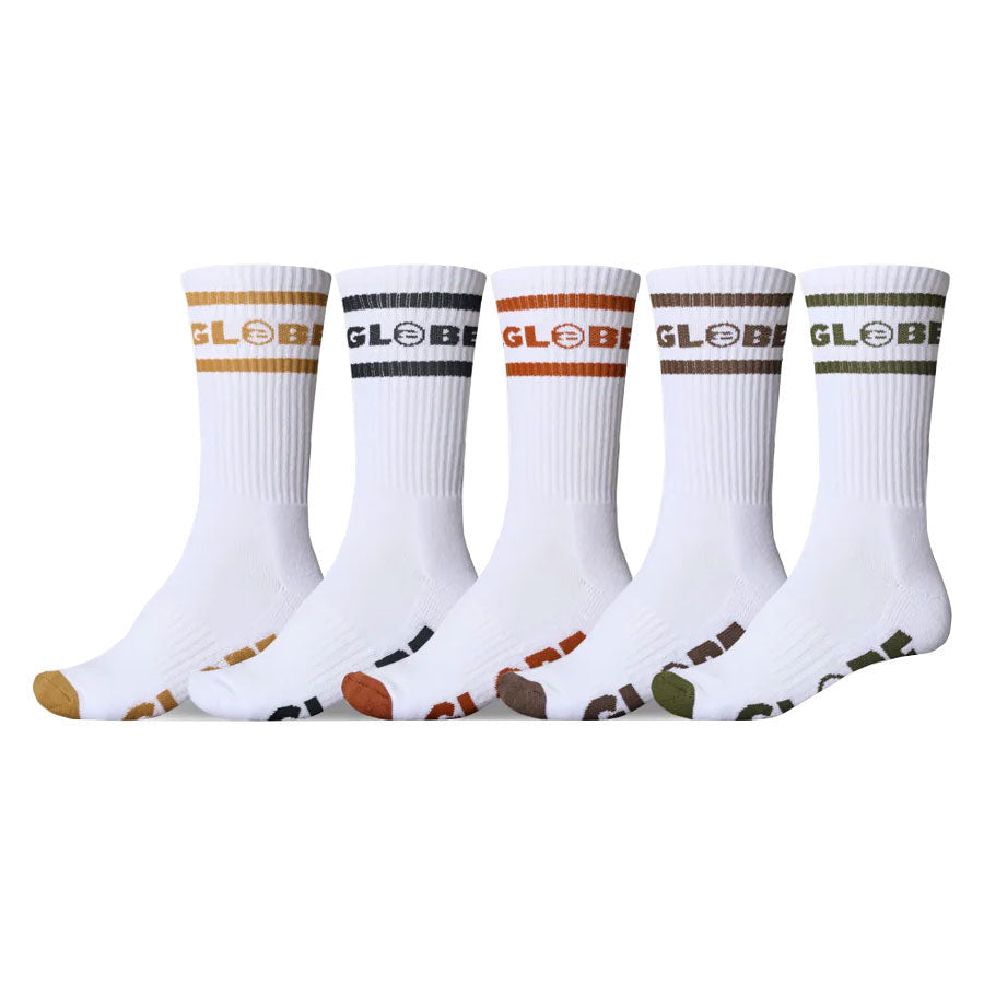 GLOBE TILT HI 5 PACK CREW SOCKS CRYOVR WHITE/ASSORTED