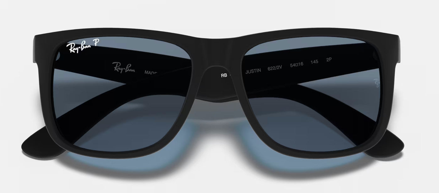 RAY-BAN JUSTIN SUNGLASSES RUBBER BLACK w/ DARK BLUE