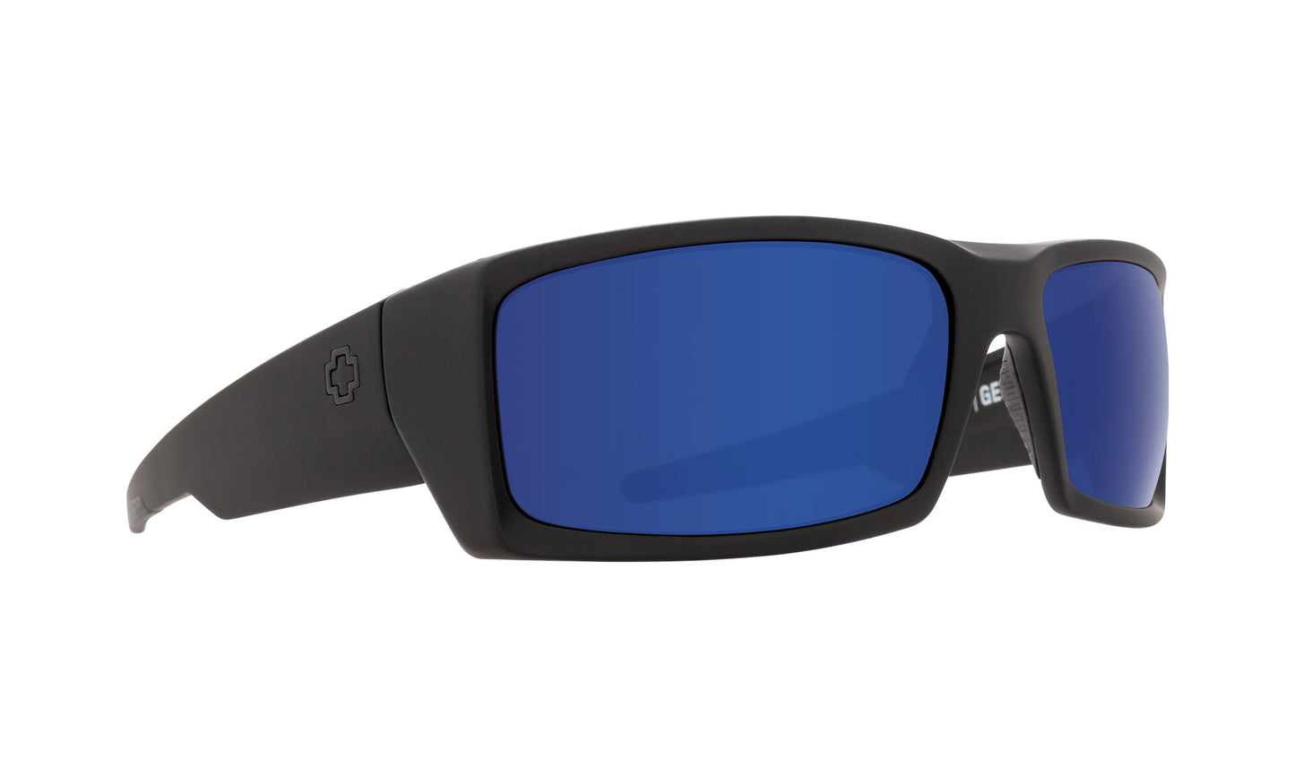 SPY GENERAL SOFT MATTE BLACK SUNGLASSES w/ HAPPY DK GRY GRN PLR DK BLU SPEC MRR