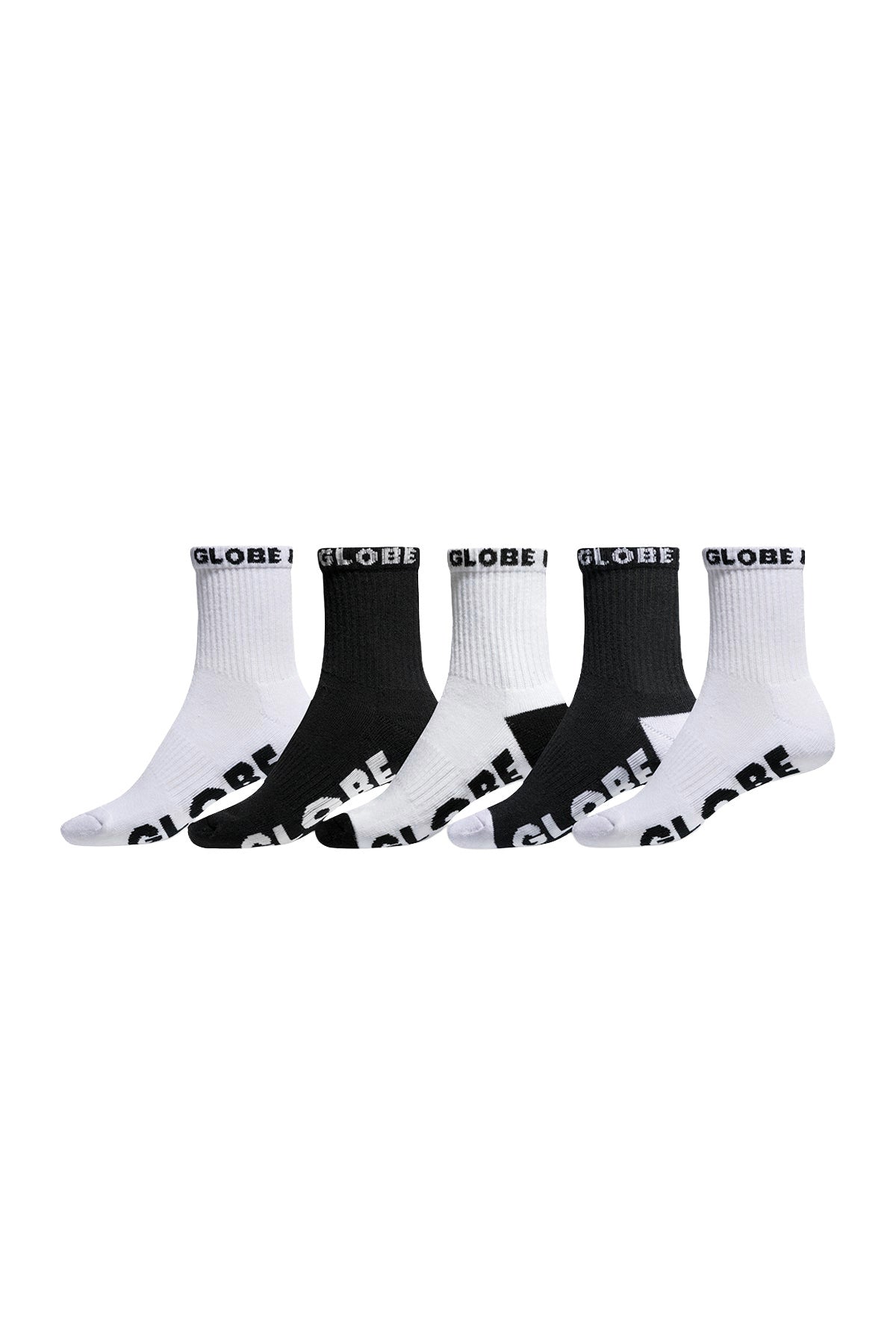 GLOBE MENS QUARTER SOCKS 5 PACK HO25 BLACK/WHITE