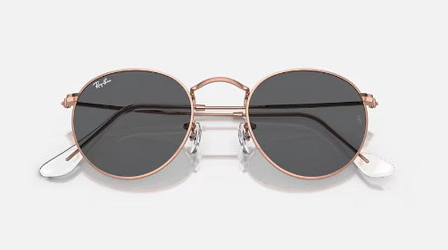 RAY-BAN ROUND METAL SUNGLASSES ROSE GOLD w/ DARK GREY