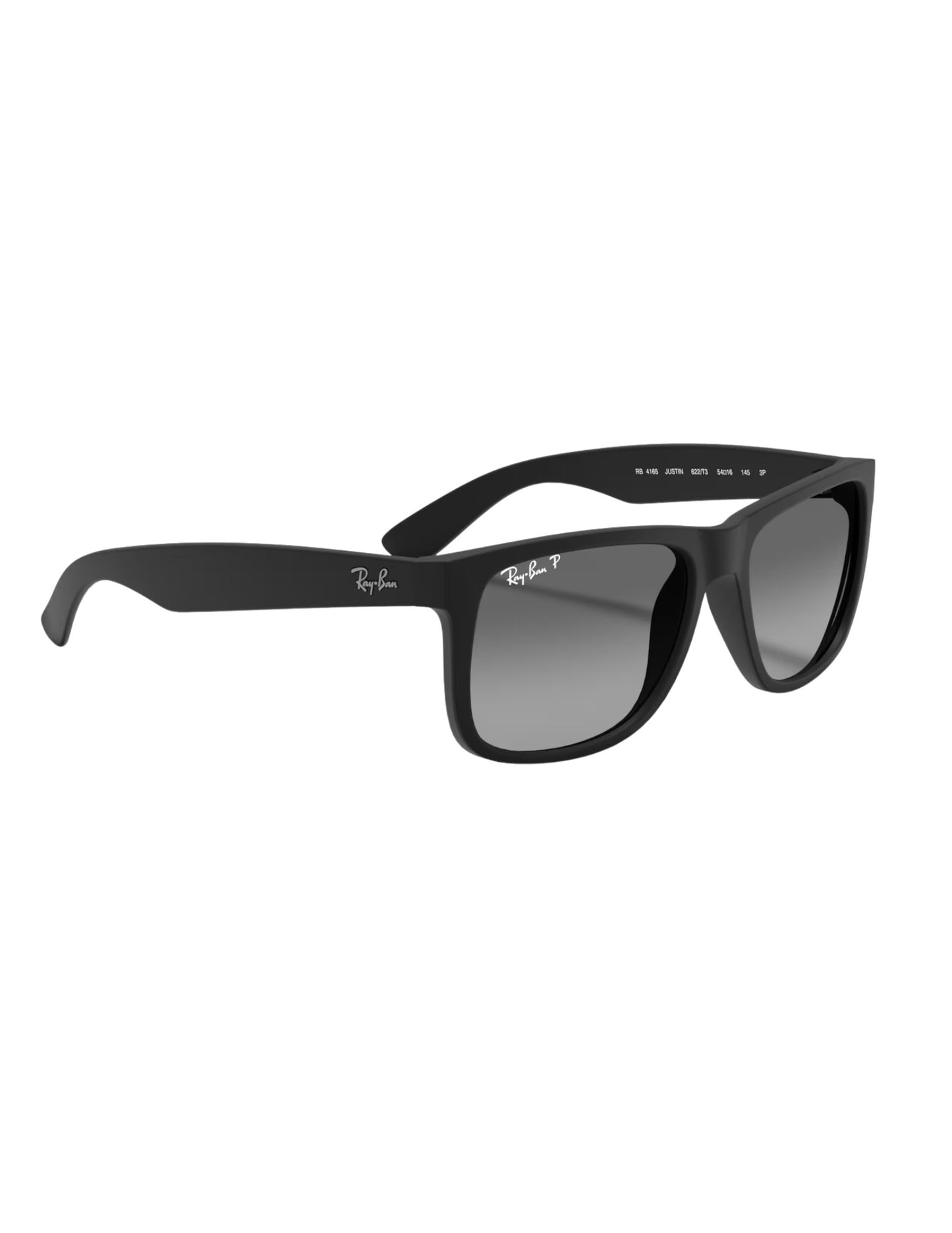RAY-BAN JUSTIN SUNGLASSES RUBBER BLACK w/ LT GREY GRAD GREY