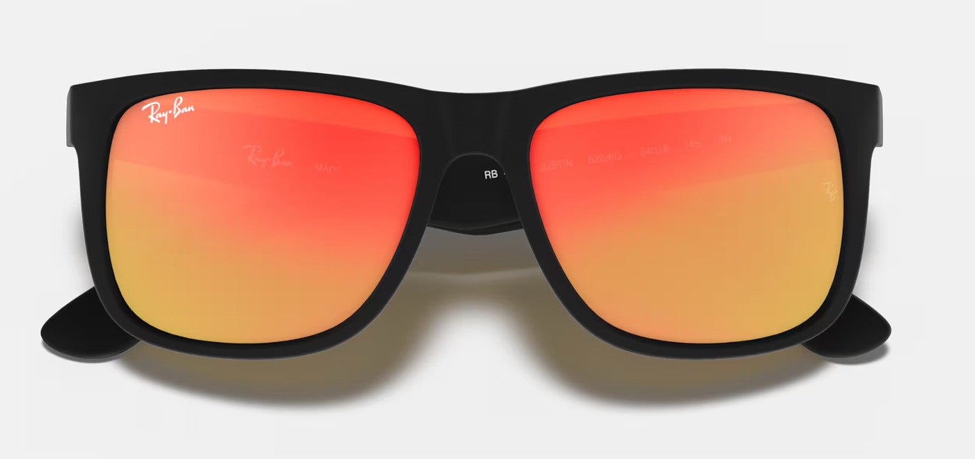 RAY-BAN JUSTIN SUNGLASSES RUBBER BLACK w/ BRN MIR ORNG