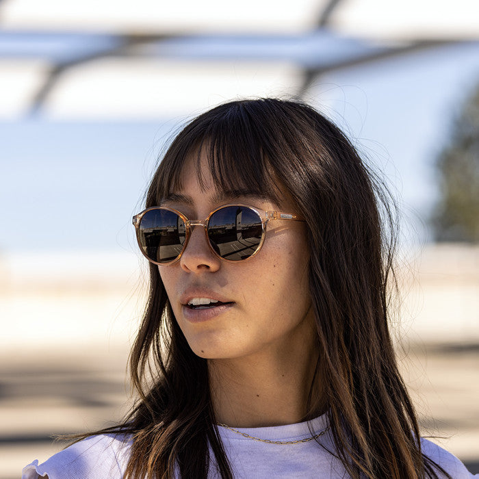SUNCLOUD LOW KEY CRYSTAL PEACH SUNGLASSES w/ BRN PLR LENS
