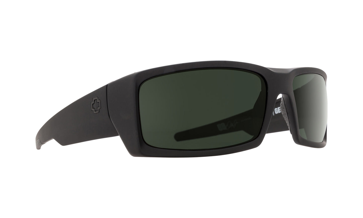 SPY GENERAL SOFT MATTE BLACK SUNGLASSES w/ HAPPY GRY GRN PLR