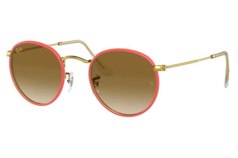 RAY-BAN ROUND FULL COLOR SUNGLASSES RED LG GLD w/ CLR GRAD