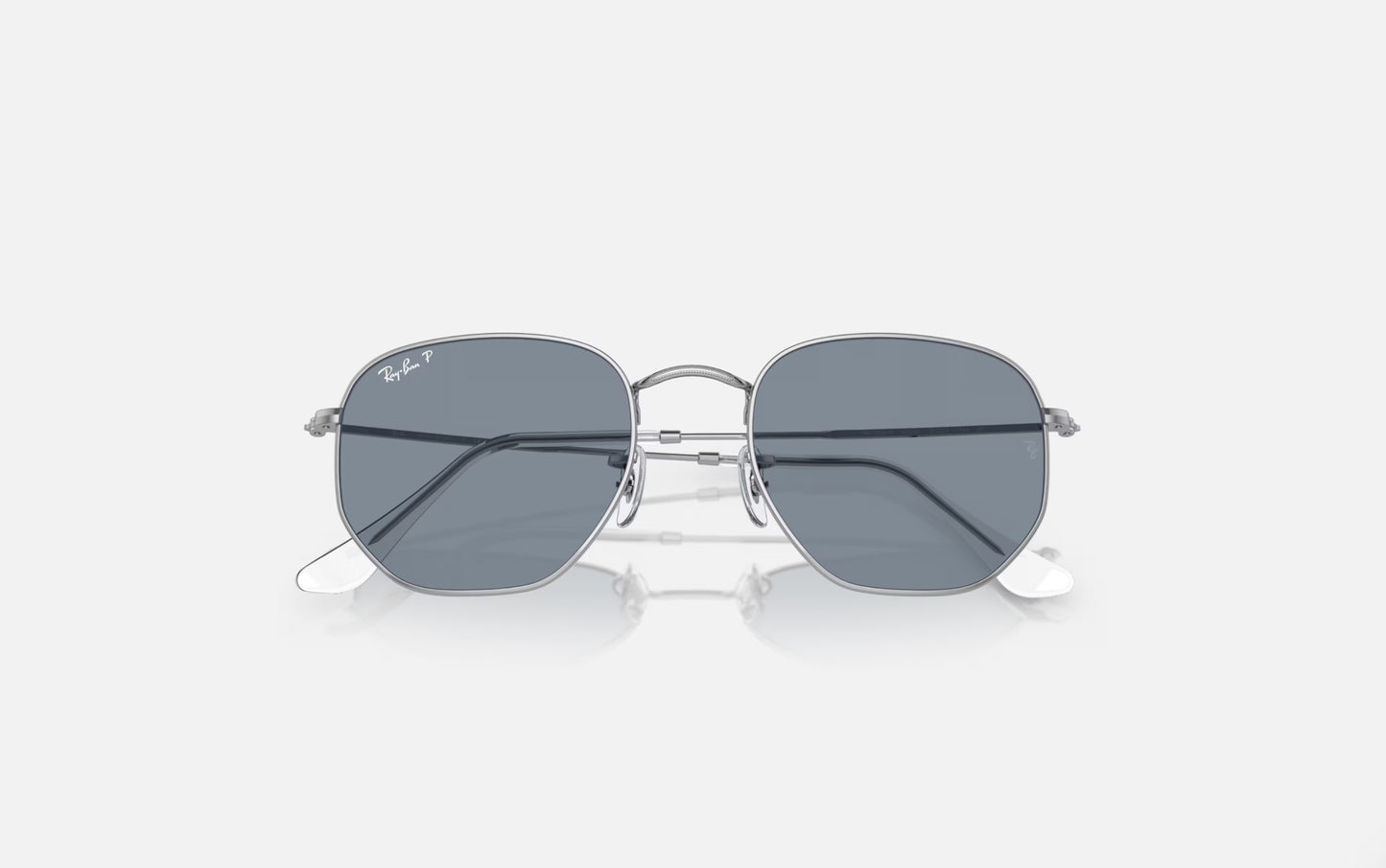 RAY-BAN HEXAGONAL SUNGLASSES SILVER w/ PLR BLUE