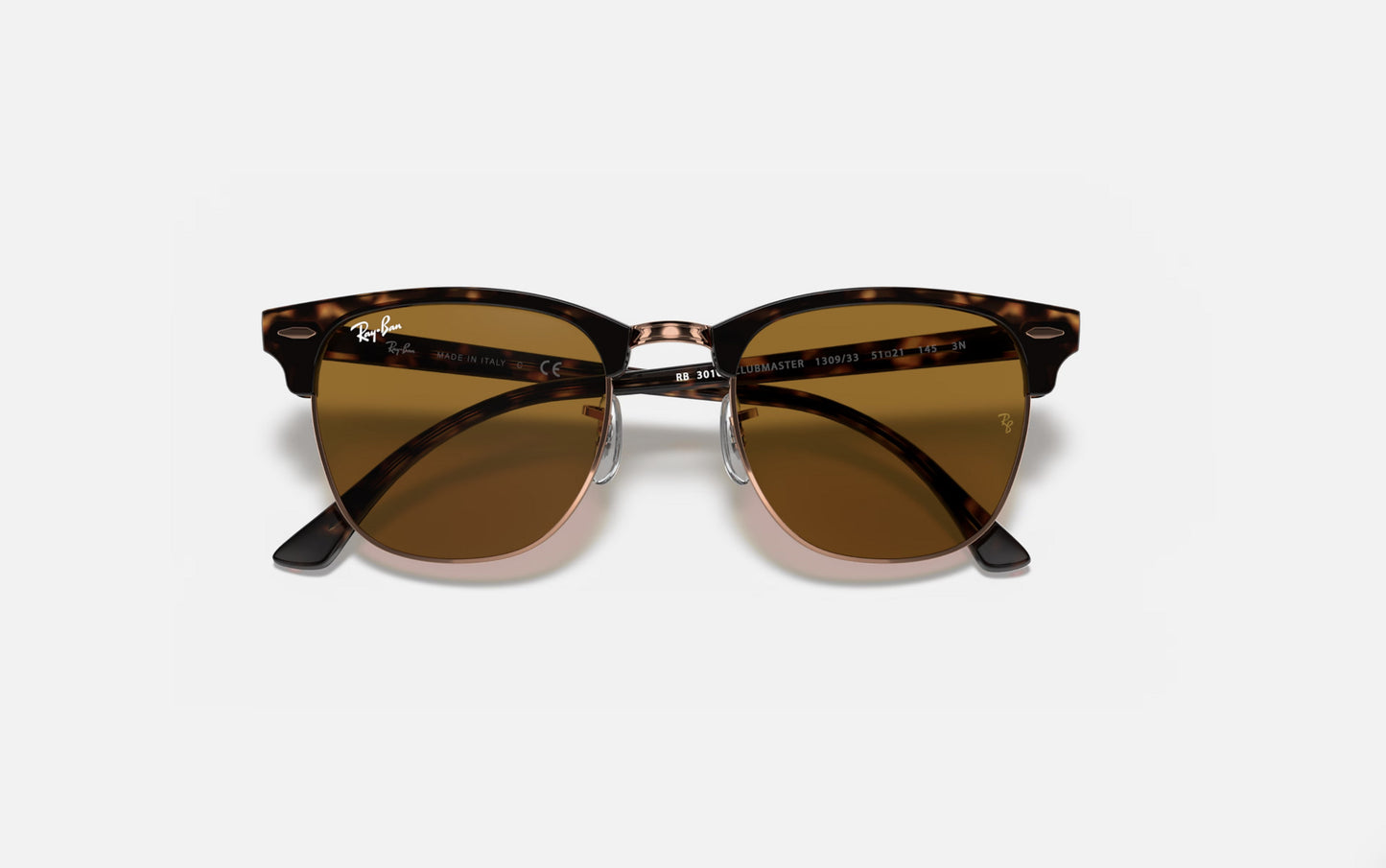 RAY-BAN CLUBMASTER SUNGLASSES RED HAVANA TORT w/ COPPER FLASH GRAD