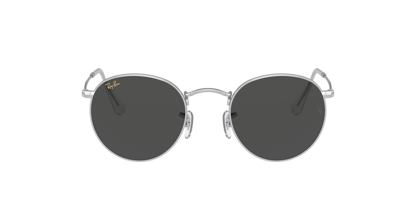 RAY-BAN ROUND METAL SUNGLASSES SILVER w/ DARK GREY