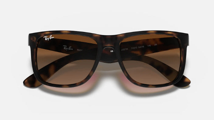 RAY-BAN JUSTIN SUNGLASSES RUBBER HAVANA w/ GRY GRAD BRWN