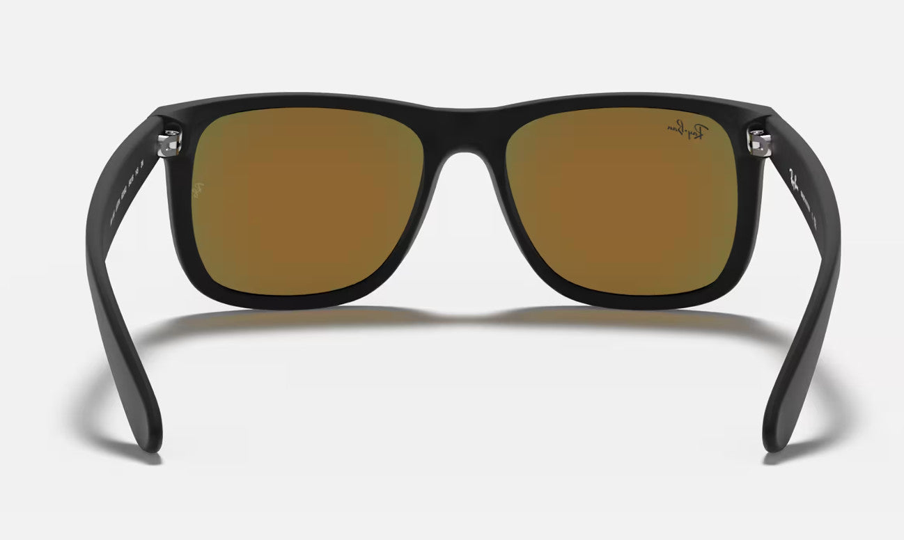 RAY-BAN JUSTIN SUNGLASSES RUBBER BLACK w/ BRN MIR ORNG