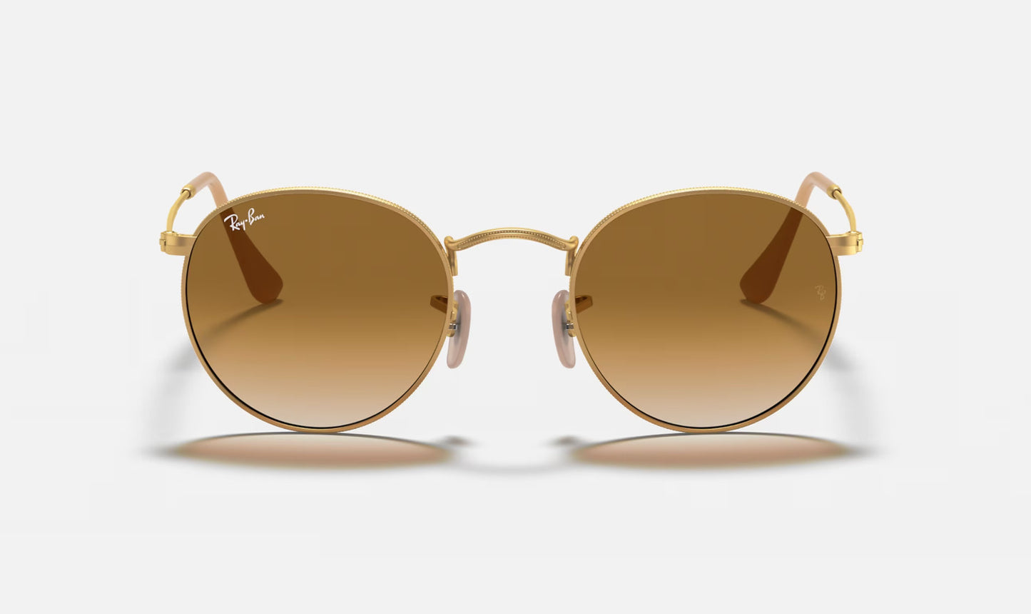 RAY-BAN ROUND METAL SUNGLASSES GOLD w/ CLR GRAD BROWN OS