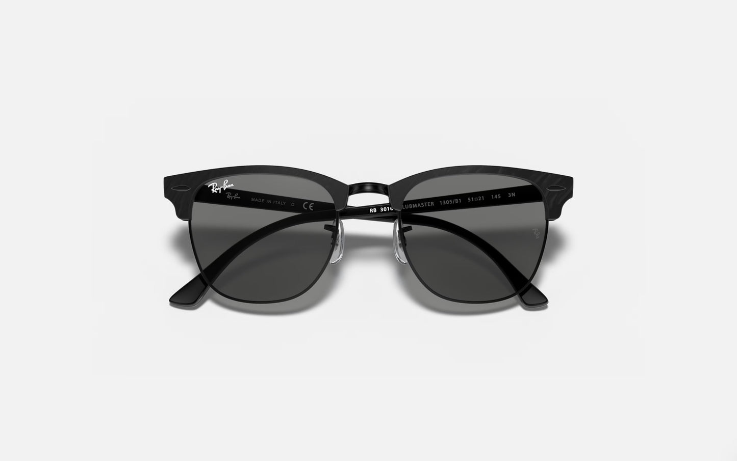 RAY-BAN CLUBMASTER SUNGLASSES WRINKLED BLACK ON BLACK w/ DARK GREY