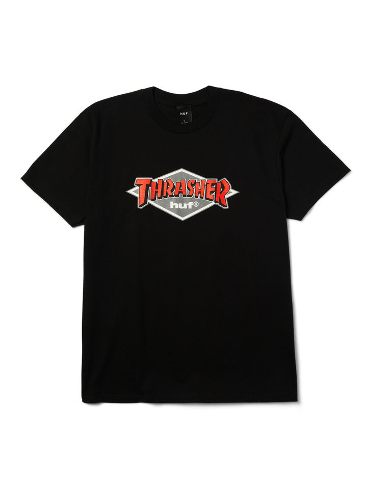 HUF X THRASHER MENS LOGO SS TEE HO25 BLACK