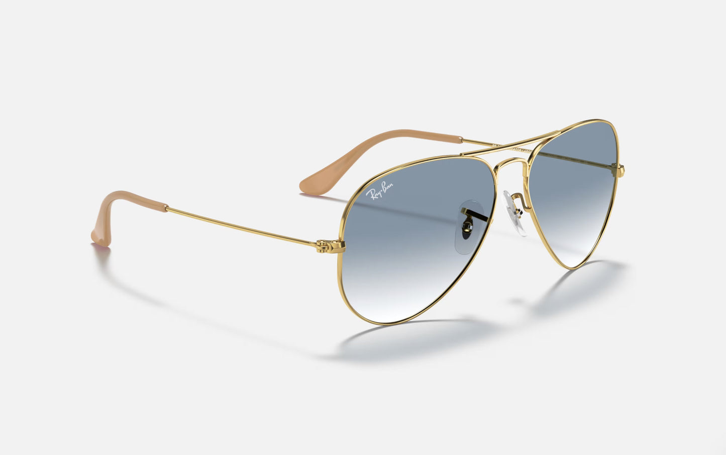 RAY-BAN AVIATOR LARGE METAL SUNGLASSES GOLD w/ BLUE GRAD GREY