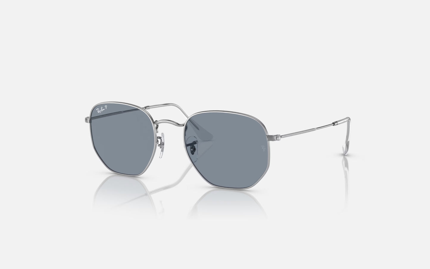 RAY-BAN HEXAGONAL SUNGLASSES SILVER w/ PLR BLUE