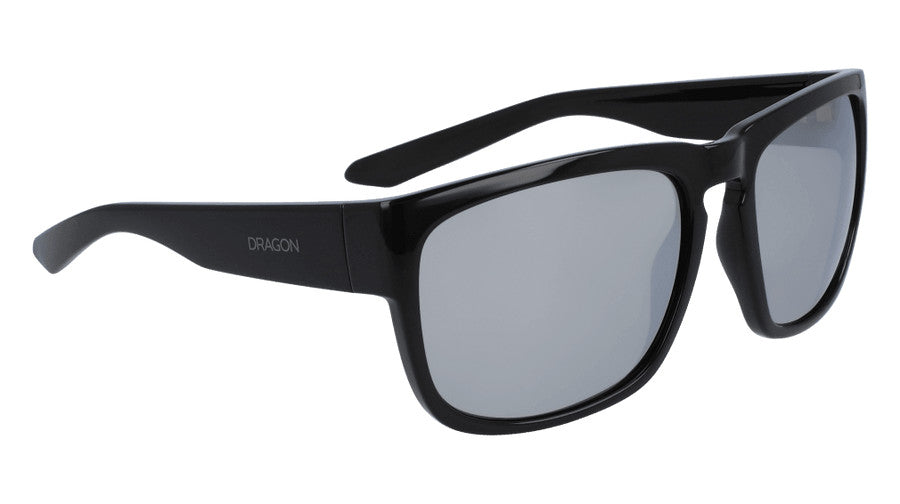 DRAGON RUNE XL SHINY BLACK SUNGLASSES w/ SLVR ION LENS