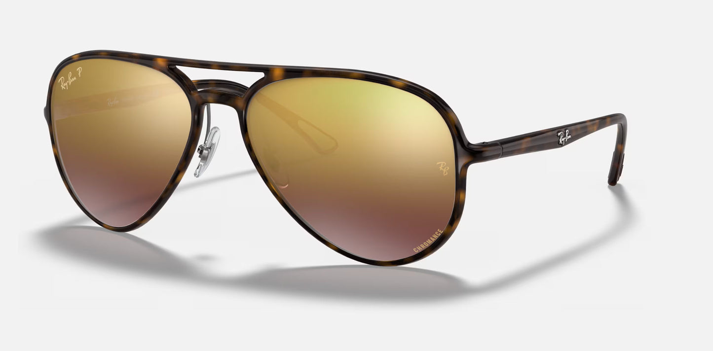 RAY-BAN RB4320CH SUNGLASSES LT HAVANA TORT w/ PLR PURP MIR GLD GRAD