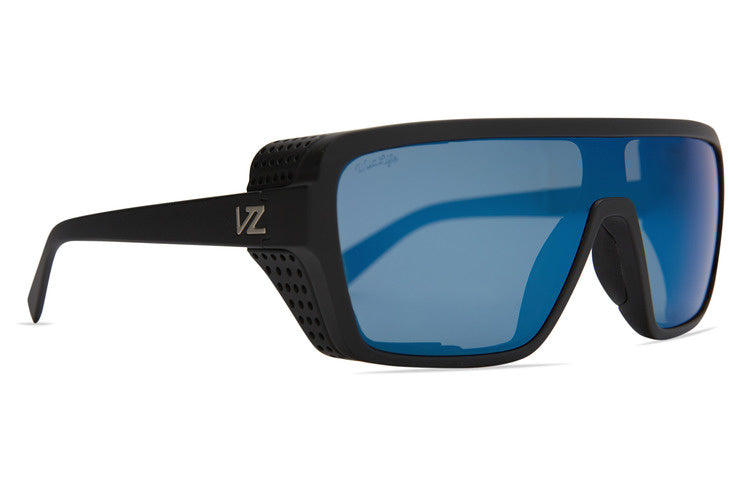 VONZIPPER DEFENDER BLACK SATIN SUNGLASSES w/ BLU FLSH PLR LENS