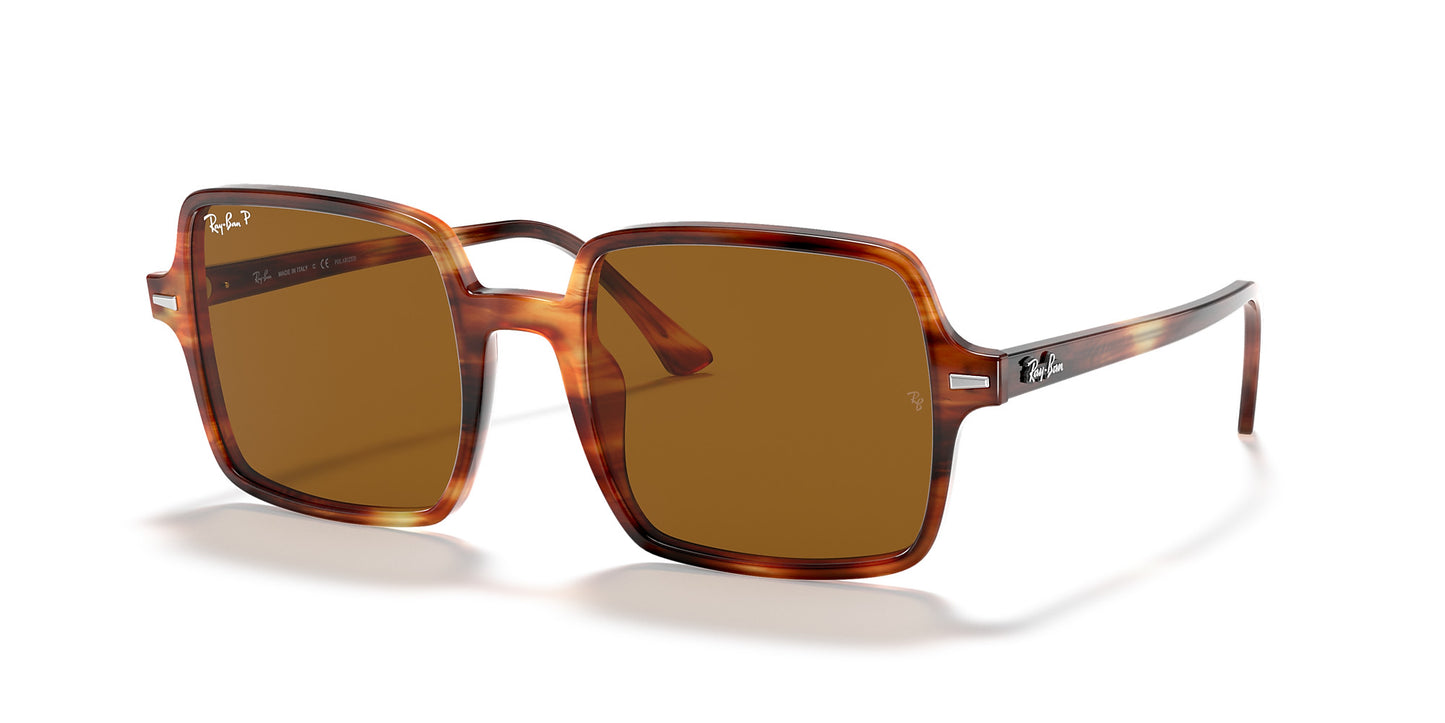 RAY-BAN SQUARE II SUNGLASSES STRIPED HAVANA w/ B-15 PLR BRN