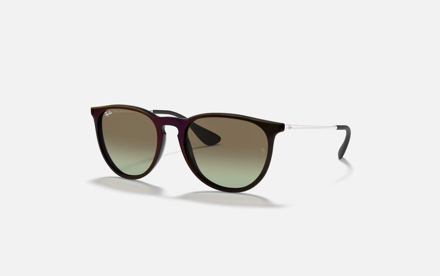 RAY-BAN ERIKA SUNGLASSES RUBBER BLACK w/ LT GRY GRAD DARK GREEN