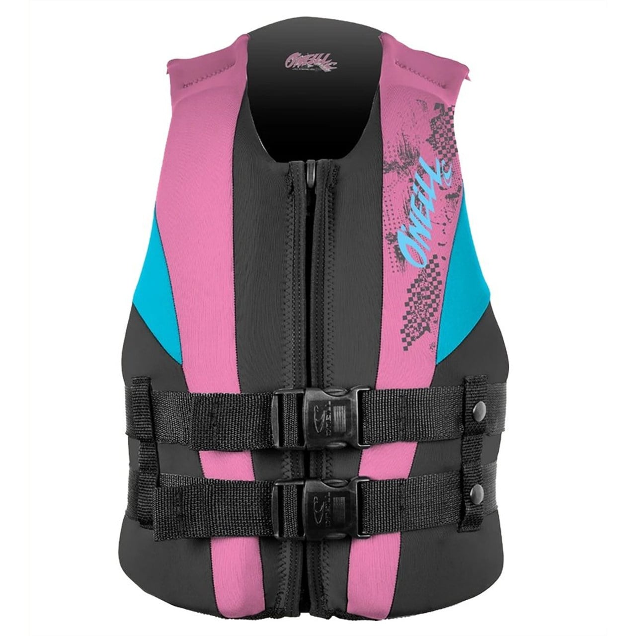2025 O'NEILL YOUTH REACTOR FULL-ZIP USCG LIFE VEST BLK/PET/TURQ