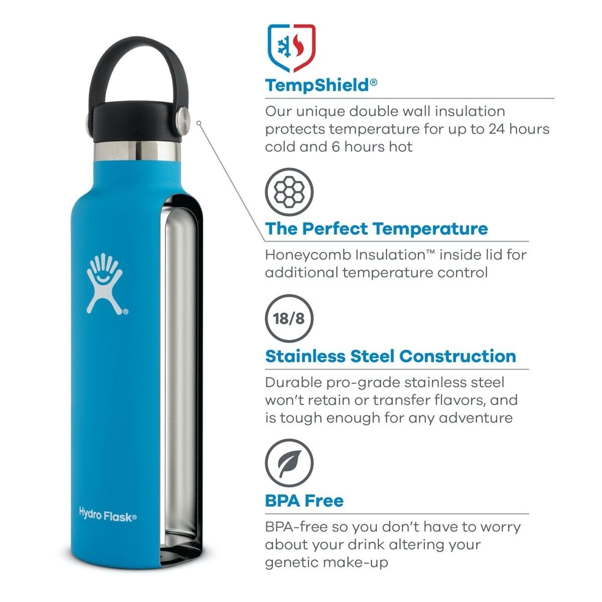 HYDRO FLASK 24OZ STANDARD MOUTH FLEX CAP SU22 BLACK