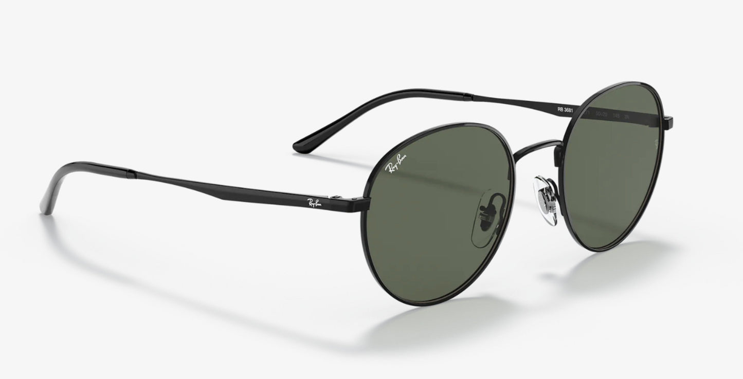 RAY-BAN ROUND METAL SUNGLASSES BLACK w/ G-15 GREEN