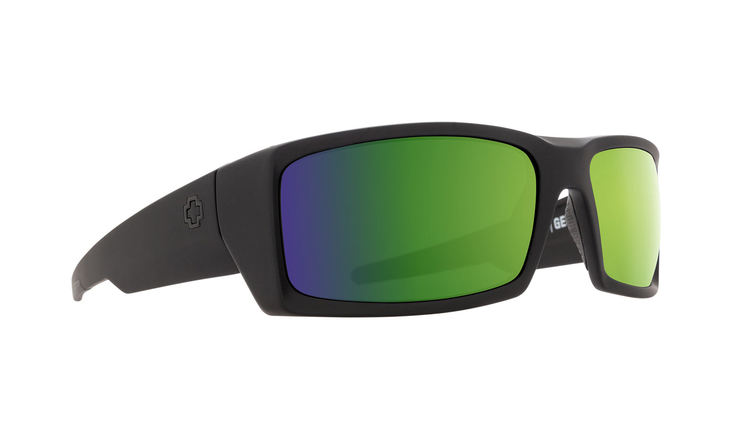 SPY GENERAL SOFT MATTE BLACK SUNGLASSES w/ HAPPY BRNZ PLR GRN SPEC MRR