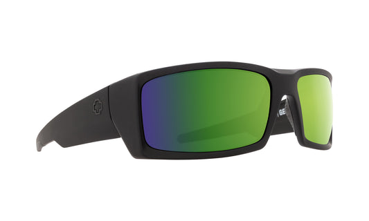 SPY GENERAL SOFT MATTE BLACK SUNGLASSES w/ HAPPY BRNZ PLR GRN SPEC MRR