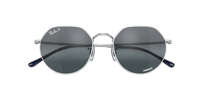 RAY-BAN JACK SUNGLASSES SILVER w/ DK BLUE MIR PLR