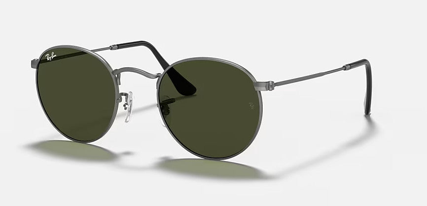 RAY-BAN ROUND METAL SUNGLASSES MATTE GUNMETAL w/ G-15 GREEN