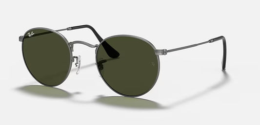 RAY-BAN ROUND METAL SUNGLASSES MATTE GUNMETAL w/ G-15 GREEN