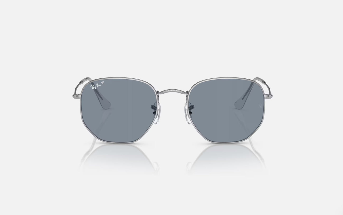 RAY-BAN HEXAGONAL SUNGLASSES SILVER w/ PLR BLUE