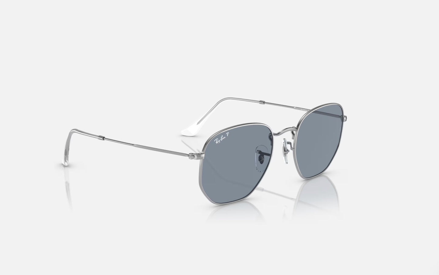 RAY-BAN HEXAGONAL SUNGLASSES SILVER w/ PLR BLUE