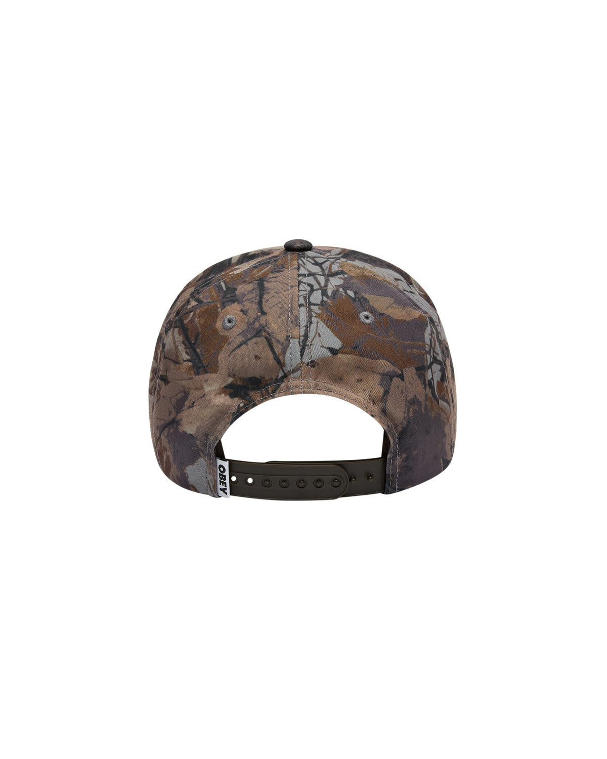 OBEY MENS DELTA 5 PANEL SNAPBACK HAT SP26 CAMO MULTI