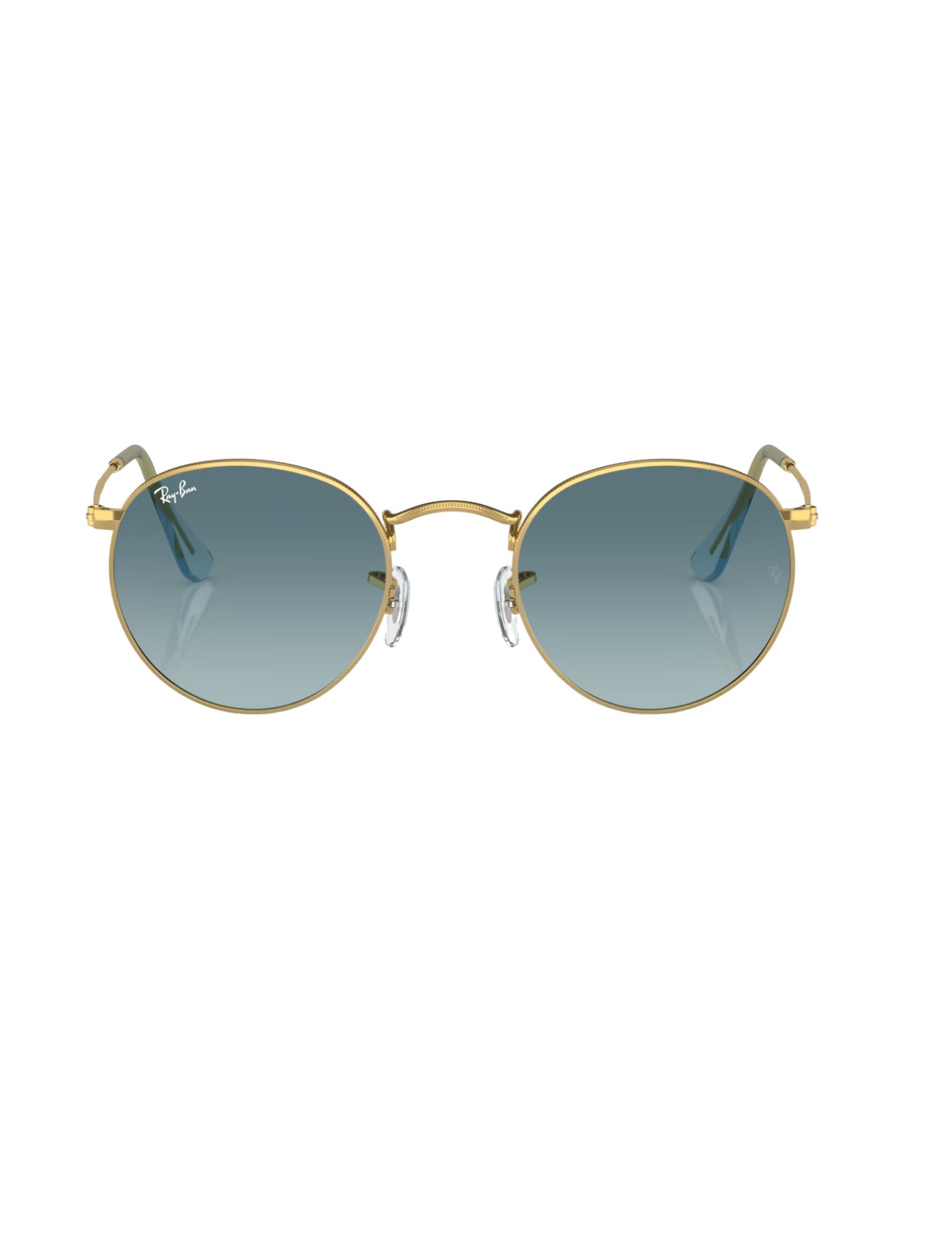RAY-BAN ROUND METAL SUNGLASSES GOLD w/ BLUE GRAD GREY OS