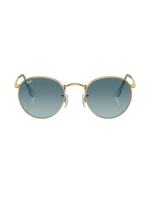 RAY-BAN ROUND METAL SUNGLASSES GOLD w/ BLUE GRAD GREY OS