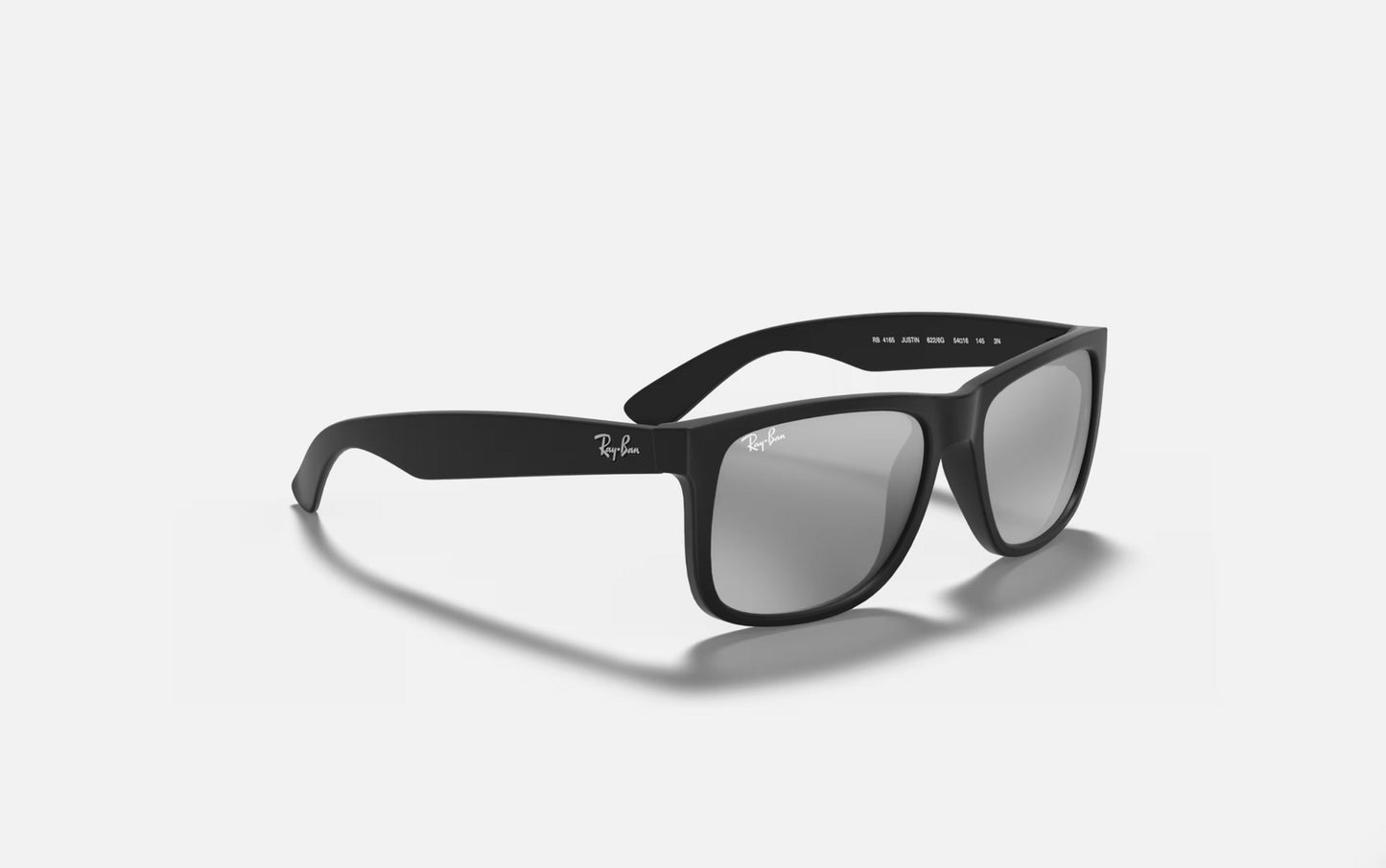 RAY-BAN JUSTIN SUNGLASSES RUBBER BLACK w/ GRY MIR SIL