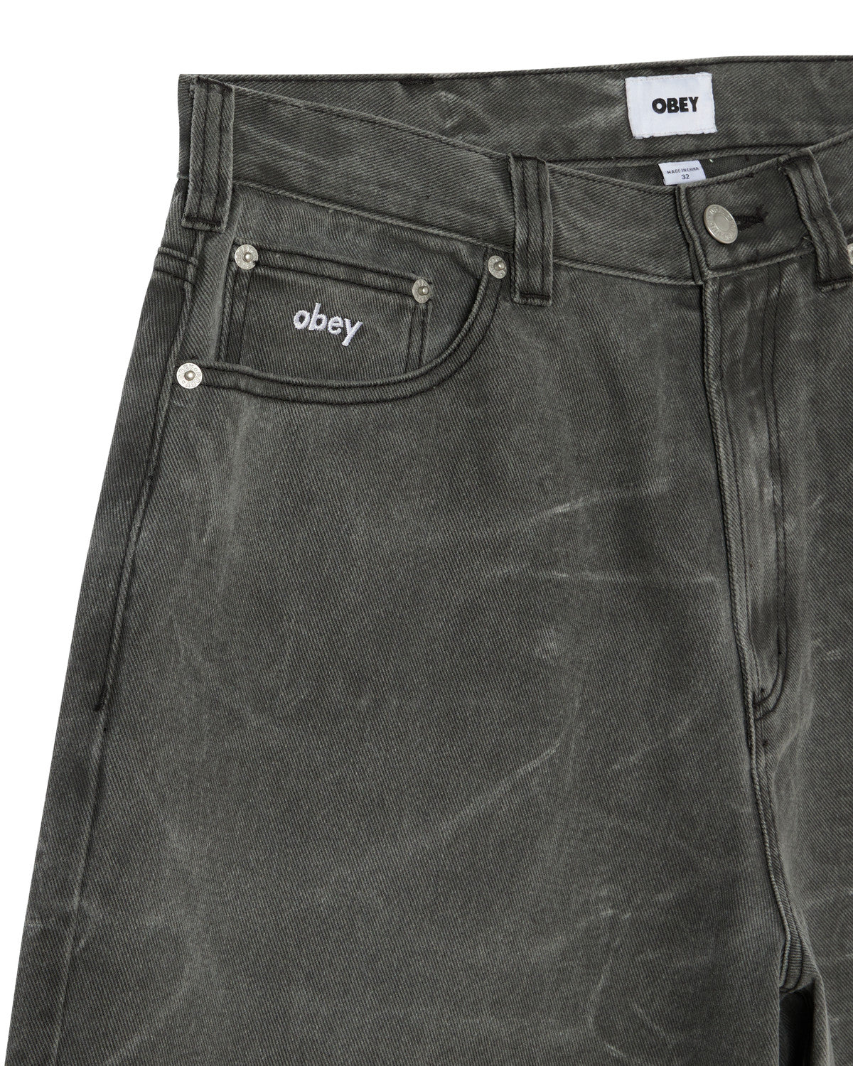 OBEY MENS BIGWIG BAGGY DENIM SHORTS SP26 (BWA) BLACK WRINKLE WASH