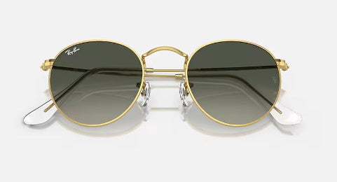 RAY-BAN ROUND METAL SUNGLASSES GOLD w/ GREY GRADIENT