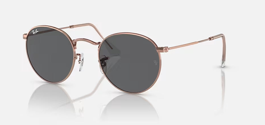RAY-BAN ROUND METAL SUNGLASSES ROSE GOLD w/ DARK GREY