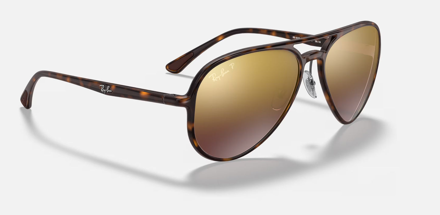 RAY-BAN RB4320CH SUNGLASSES LT HAVANA TORT w/ PLR PURP MIR GLD GRAD
