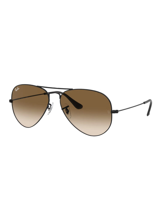 RAY-BAN AVIATOR LARGE METAL SUNGLASSES BLACK w/ CLEAR GRAD BROWN