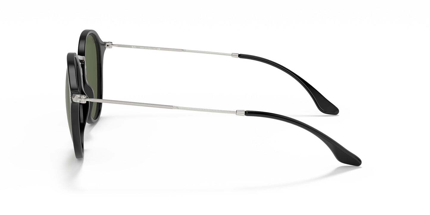 RAY-BAN ROUND FLECK SUNGLASSES GLOSS BLACK w/ GRN CLASSIC