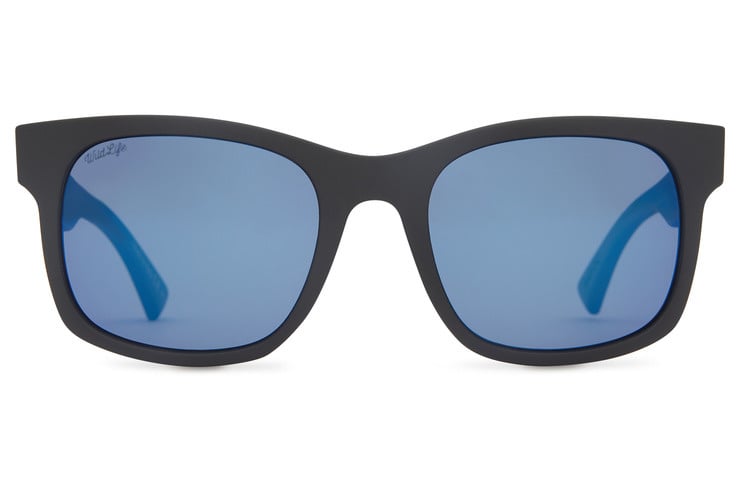 VONZIPPER BAYOU BLACK SATIN SUNGLASSES w/ BLU FLSH PLR LENS