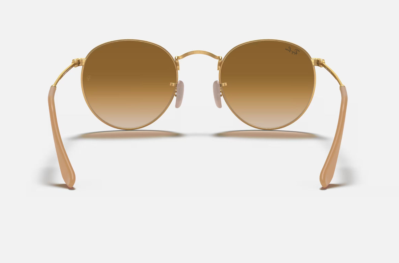 RAY-BAN ROUND METAL SUNGLASSES GOLD w/ CLR GRAD BROWN OS