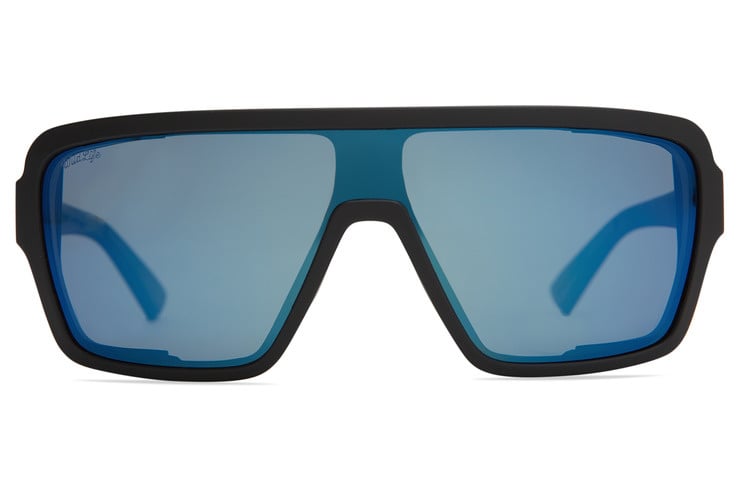 VONZIPPER DEFENDER BLACK SATIN SUNGLASSES w/ BLU FLSH PLR LENS