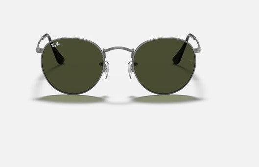 RAY-BAN ROUND METAL SUNGLASSES MATTE GUNMETAL w/ G-15 GREEN